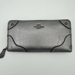 Coach Mickie Metallic Leather Zip-Around Accordion Wallet‎ Brass Gold